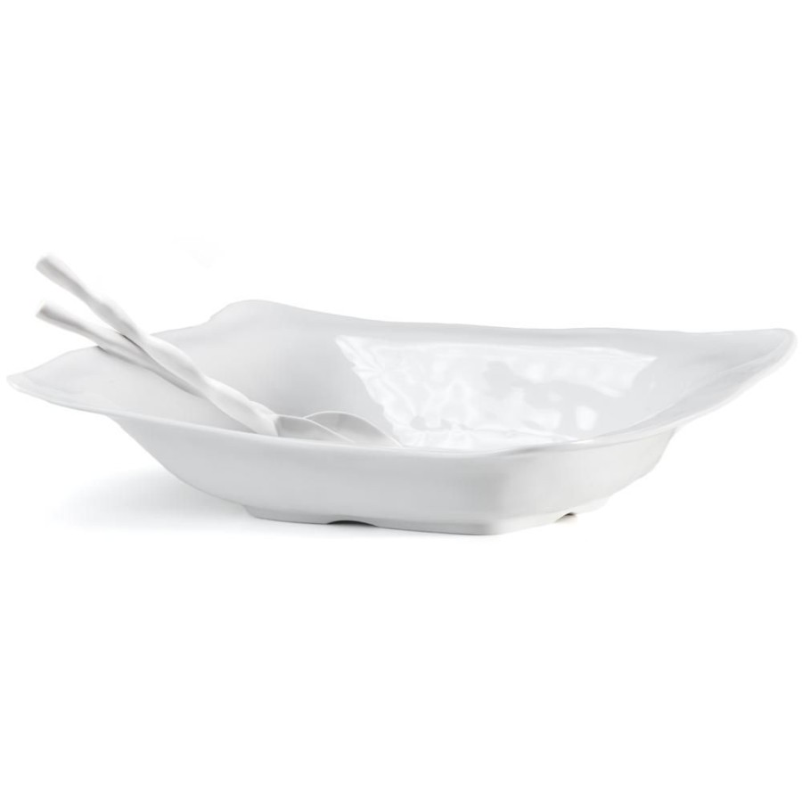 Sets & Gifts Q Squared | Ruffle White Melamine Rectangle Shallow 2Pc Salad Serving Set