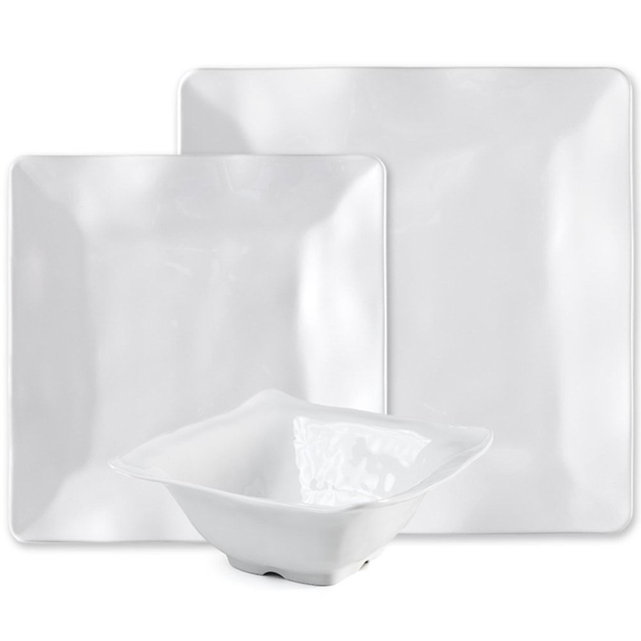 Dinnerware Q Squared | Ruffle White Melamine Square 12Pc Dinnerware Set