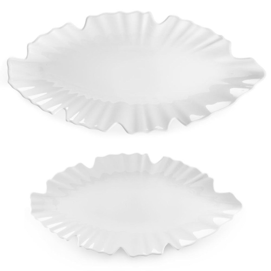 Sets & Gifts Q Squared | Zen Leaf White Melamine 2Pc Platter Set