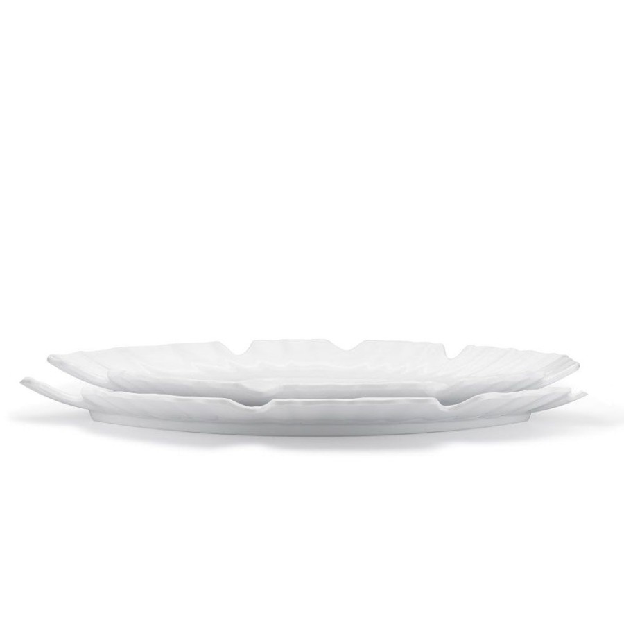 Sets & Gifts Q Squared | Zen Leaf White Melamine 2Pc Platter Set