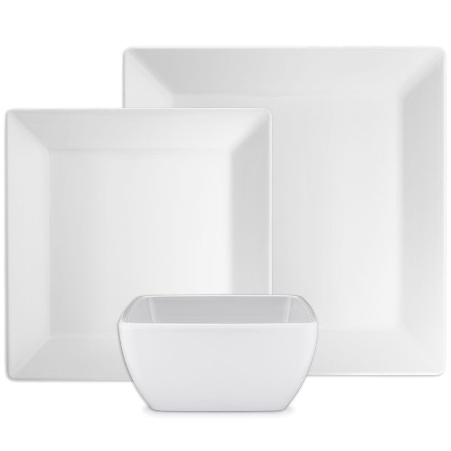 Sets & Gifts Q Squared | Diamond White Melamine Square 12Pc Dinnerware Set