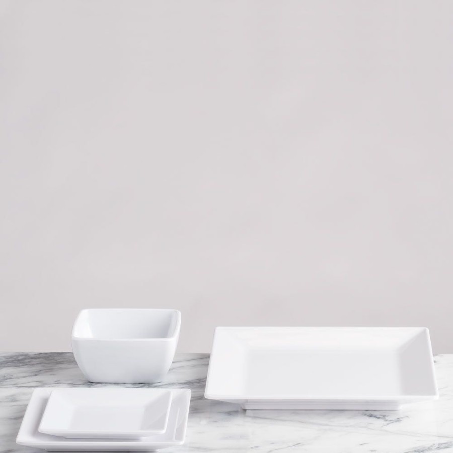 Sets & Gifts Q Squared | Diamond White Melamine Square 12Pc Dinnerware Set