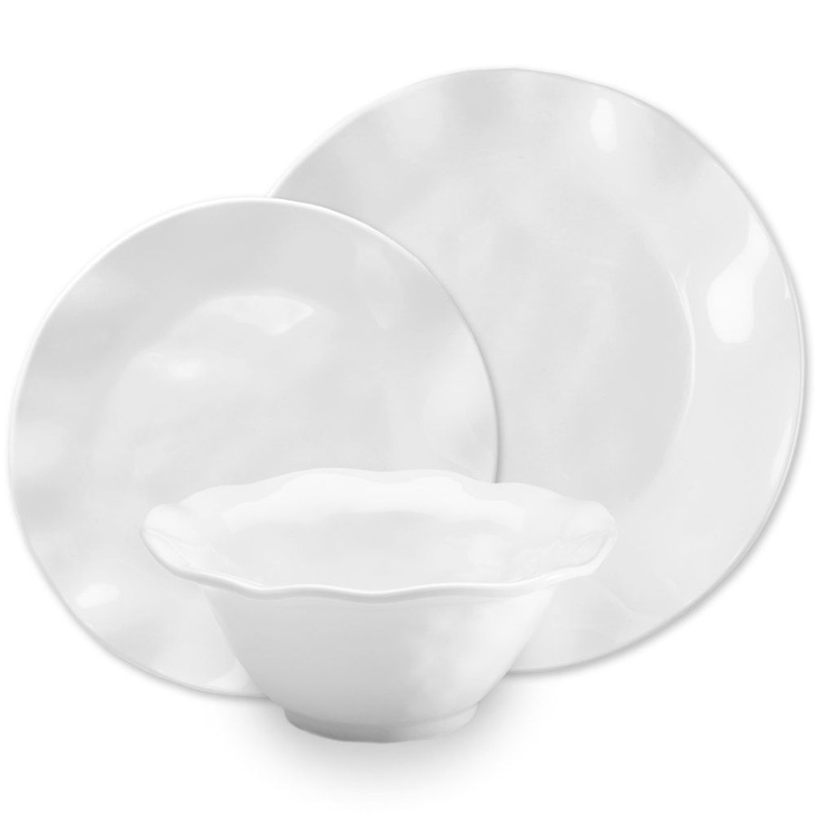 Sets & Gifts Q Squared | Ruffle White Melamine Round 12Pc Dinnerware Set