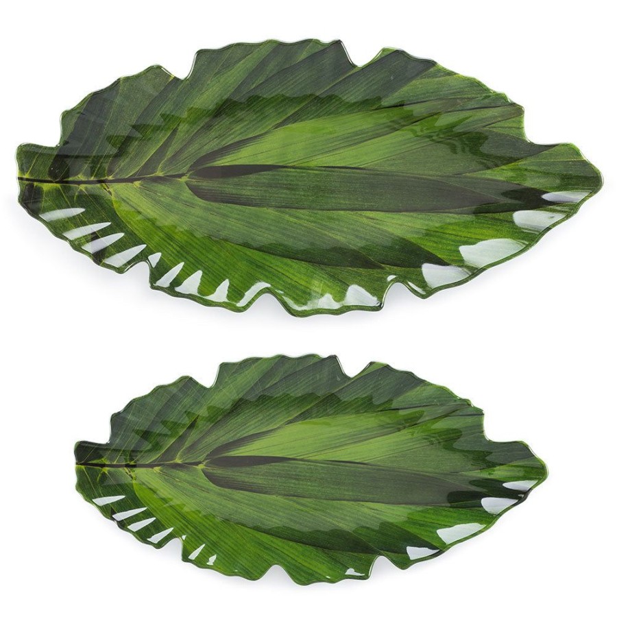 Sets & Gifts Q Squared | Zen Leaf Green Melamine 2Pc Platter Set