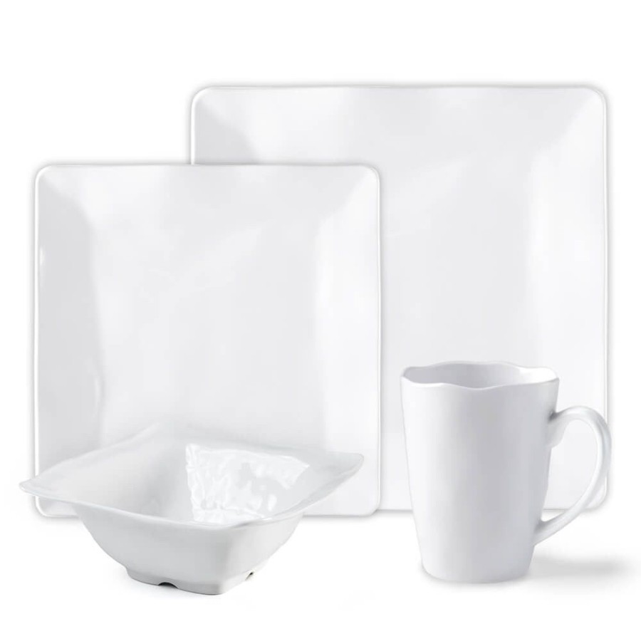 Sets & Gifts Q Squared | Ruffle White Melamine Square 16Pc Dinnerware Set