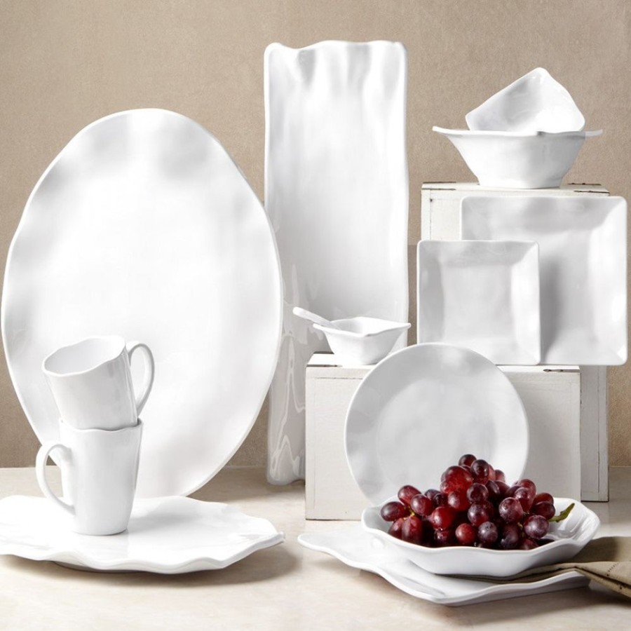 Sets & Gifts Q Squared | Ruffle White Melamine Square 16Pc Dinnerware Set