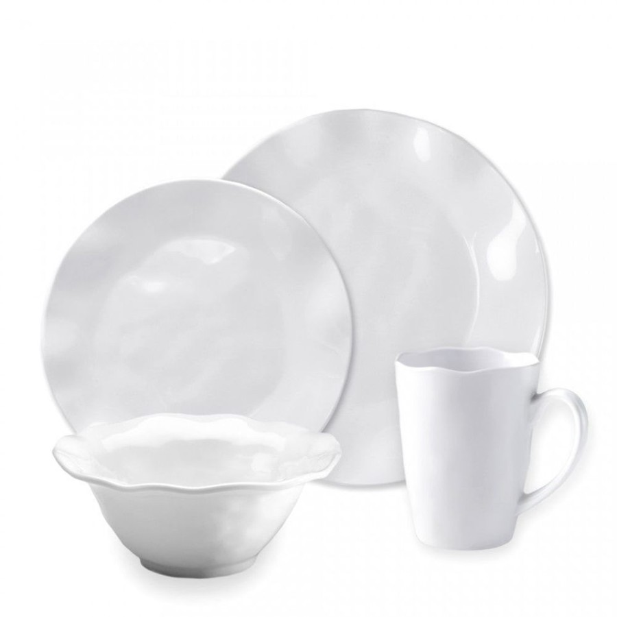 Sets & Gifts Q Squared | Ruffle White Melamine Round 16Pc Dinnerware Set