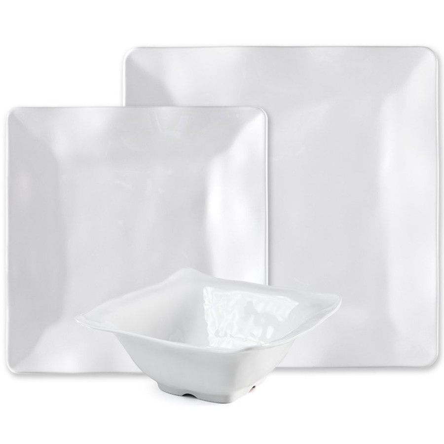 Sets & Gifts Q Squared | Ruffle White Melamine Square 12Pc Dinnerware Set