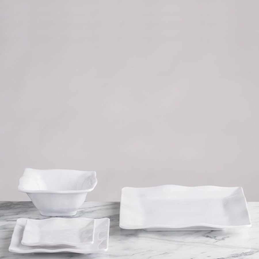 Sets & Gifts Q Squared | Ruffle White Melamine Square 12Pc Dinnerware Set