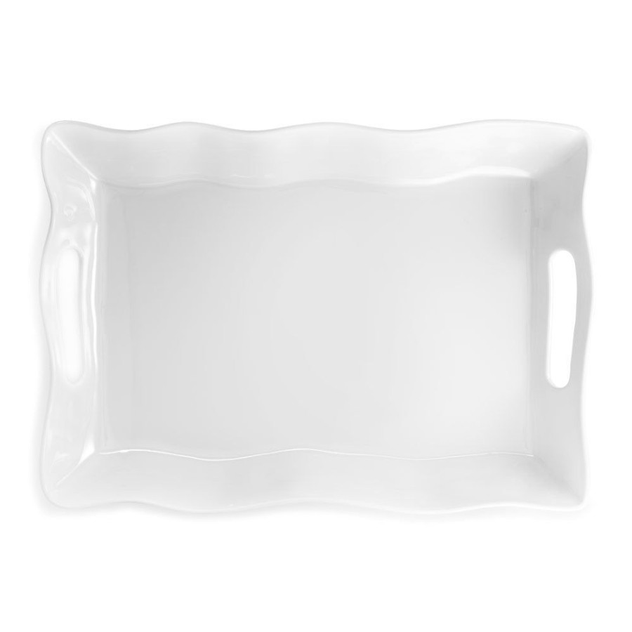 Serveware Q Squared | Ruffle White Melamine Large Rectangle Tray