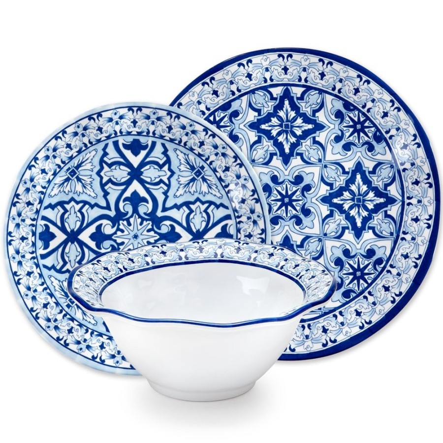 Sets & Gifts Q Squared | Talavera In Azul Blue Melamine 12Pc Dinnerware Set