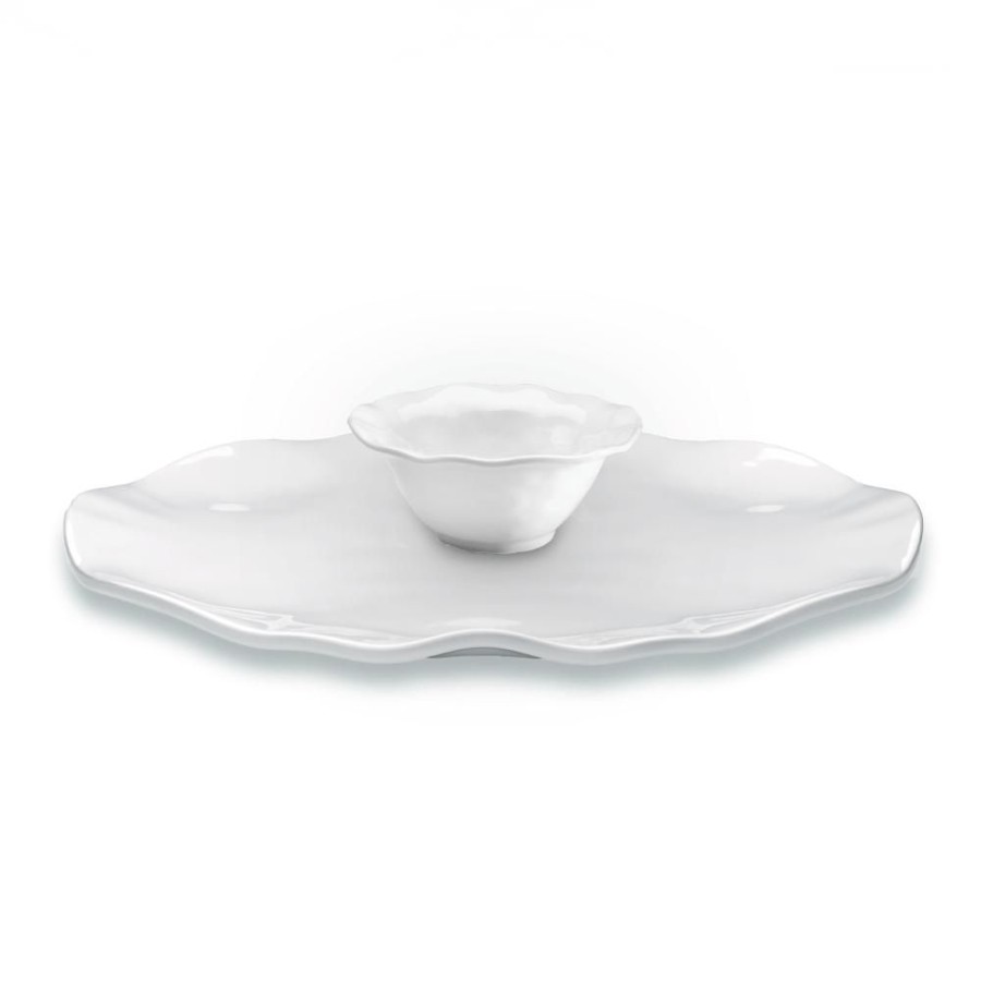 Sets & Gifts Q Squared | Ruffle White Melamine Round 2Pc Platter Serving Set