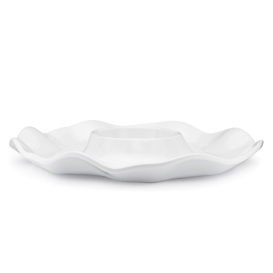 Serveware Q Squared | Ruffle White Melamine Chip & Dip Platter